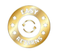 Gold circular logo with 'Easy Returns' text and arrows on a black background