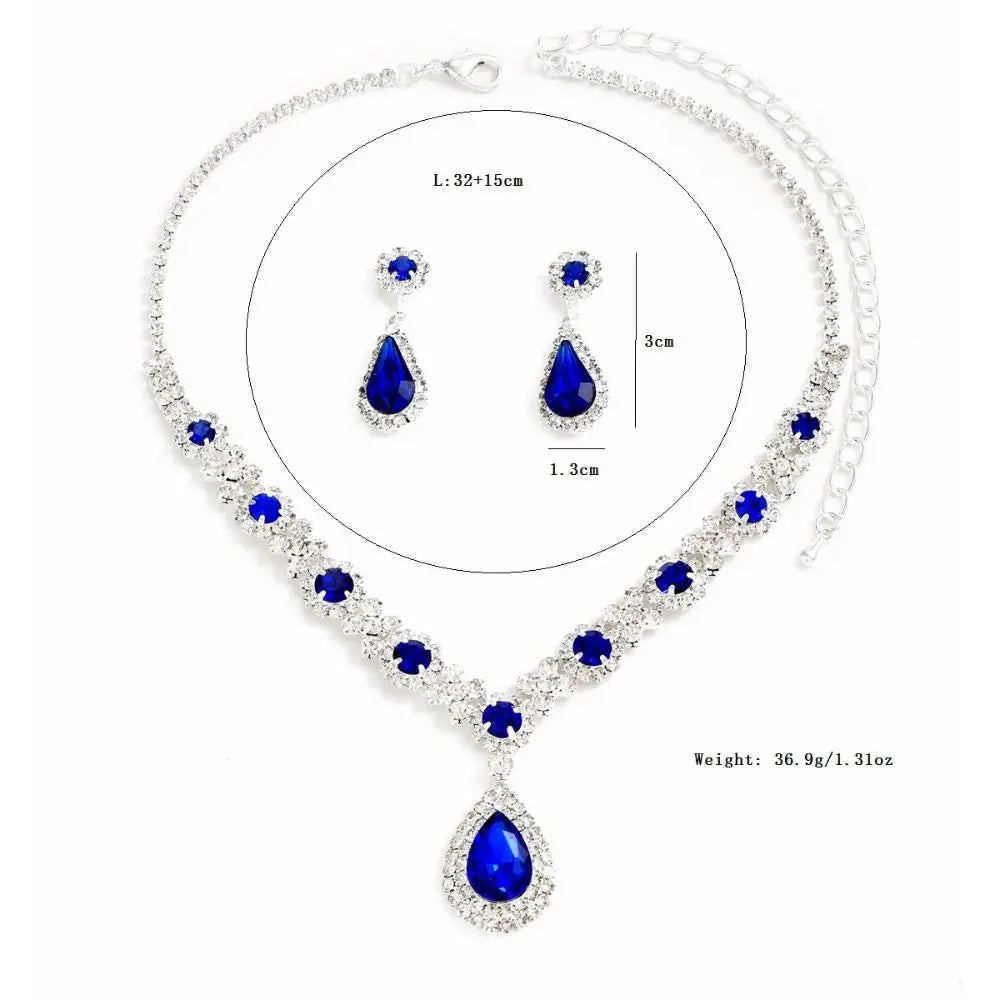 Fashionable Crystal Jewelry Necklace Earring Set Luxury Water Drop Dangle Earrings Premium Inlaid Zircon Wedding Jewelry Set