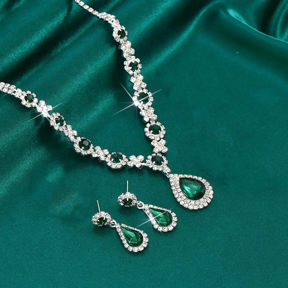 Fashionable Crystal Jewelry Necklace Earring Set Luxury Water Drop Dangle Earrings Premium Inlaid Zircon Wedding Jewelry Set