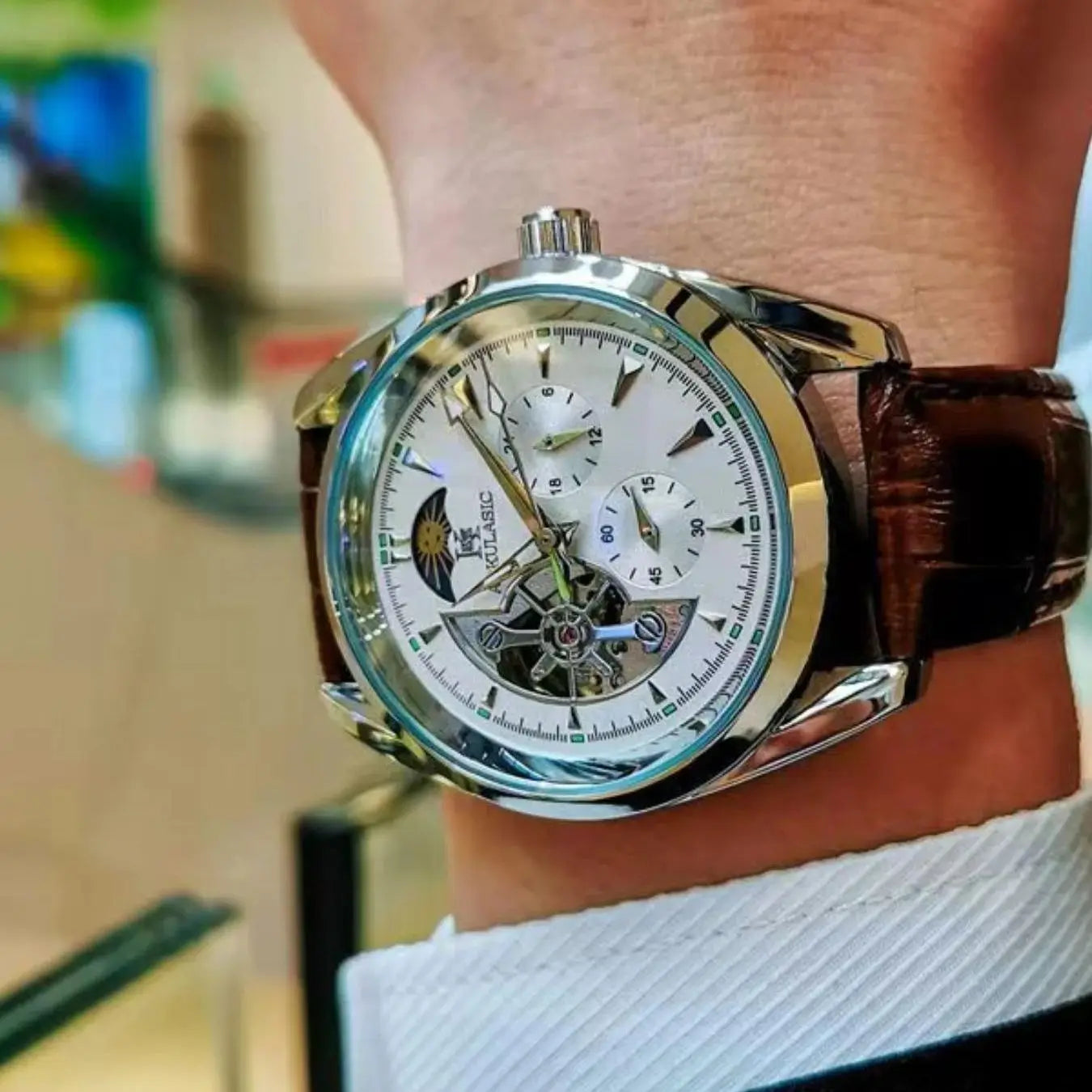 [Cool Men's Automatic Mechanical Watch] Men's Automatic Mechanical Watch, Semi-Spherical Design, High Aesthetic Value, European and American Style, High-End Feel, Light Luxury, Fashionable, Business Casual, Versatile, Stylish