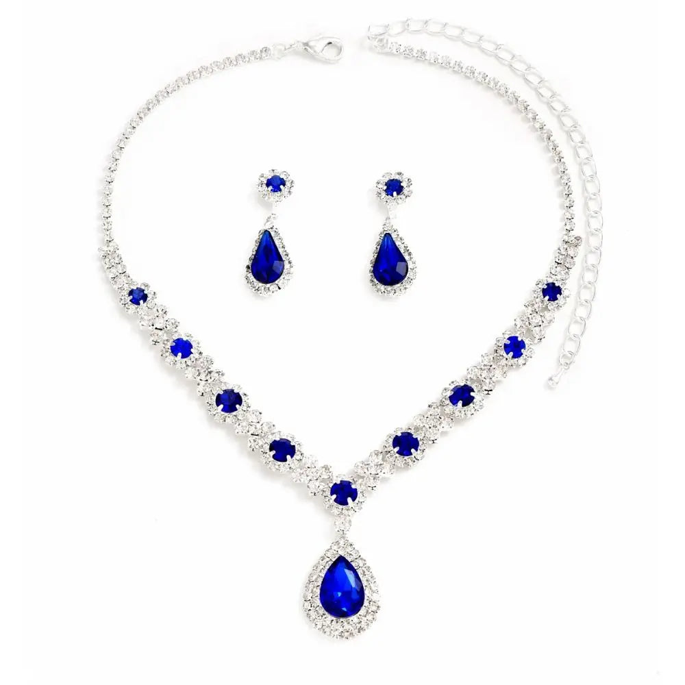 Fashionable Crystal Jewelry Necklace Earring Set Luxury Water Drop Dangle Earrings Premium Inlaid Zircon Wedding Jewelry Set