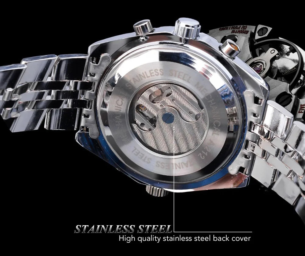 High-End Men's Watch Is a Fashionable and Functional Mechanical Clock, Made of Stainless Steel, with Hollow Design and Large Dial. Its Attractive Appearance Makes Daily Gifts, No Batteries Required, Fashionable Business Casua
