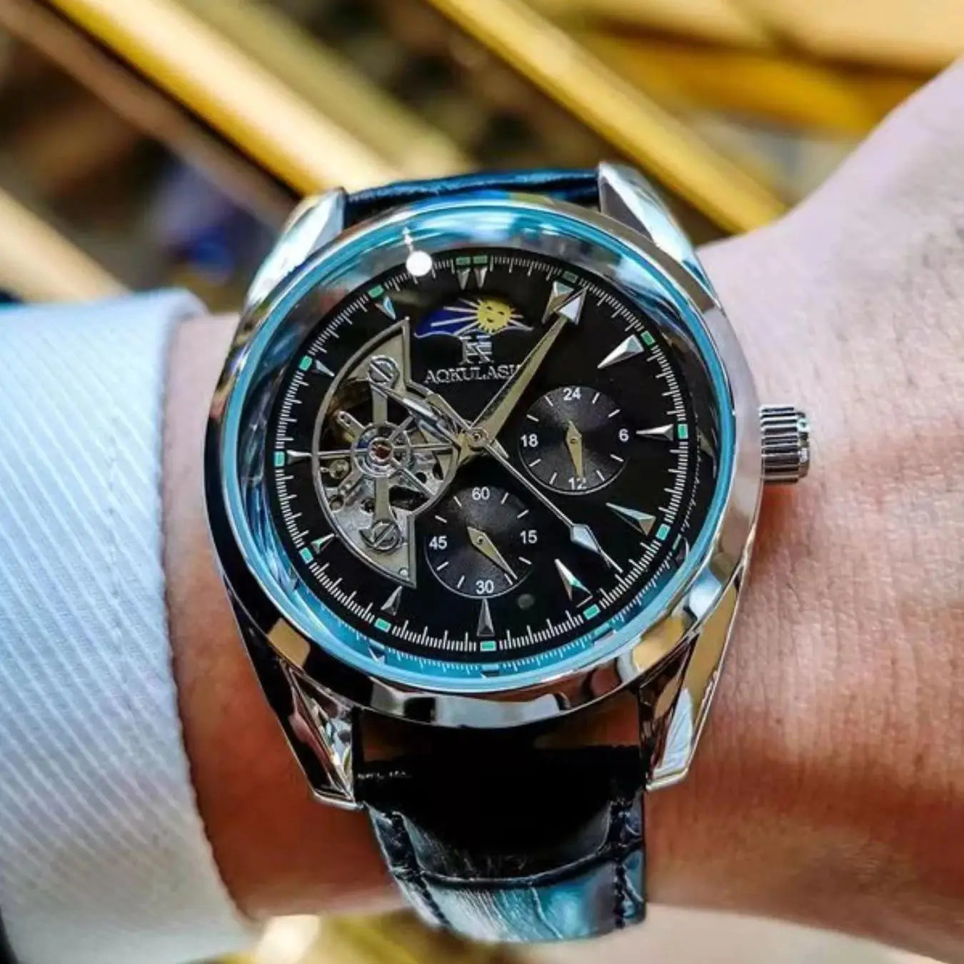 [Cool Men's Automatic Mechanical Watch] Men's Automatic Mechanical Watch, Semi-Spherical Design, High Aesthetic Value, European and American Style, High-End Feel, Light Luxury, Fashionable, Business Casual, Versatile, Stylish