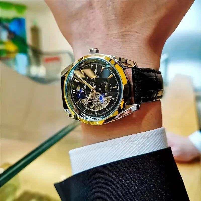 [Cool Men's Automatic Mechanical Watch] Men's Automatic Mechanical Watch, Semi-Spherical Design, High Aesthetic Value, European and American Style, High-End Feel, Light Luxury, Fashionable, Business Casual, Versatile, Stylish
