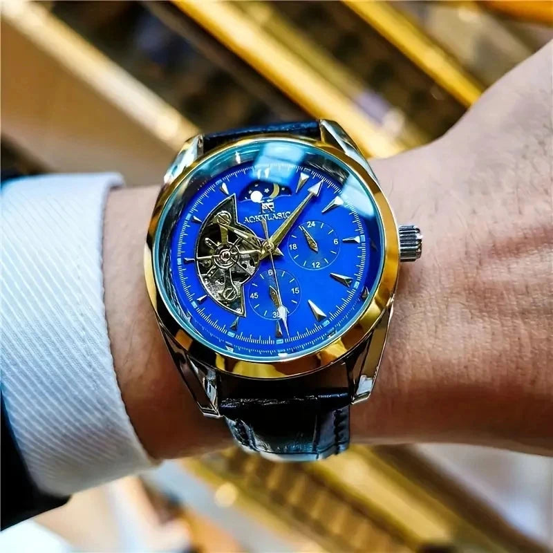 [Cool Men's Automatic Mechanical Watch] Men's Automatic Mechanical Watch, Semi-Spherical Design, High Aesthetic Value, European and American Style, High-End Feel, Light Luxury, Fashionable, Business Casual, Versatile, Stylish