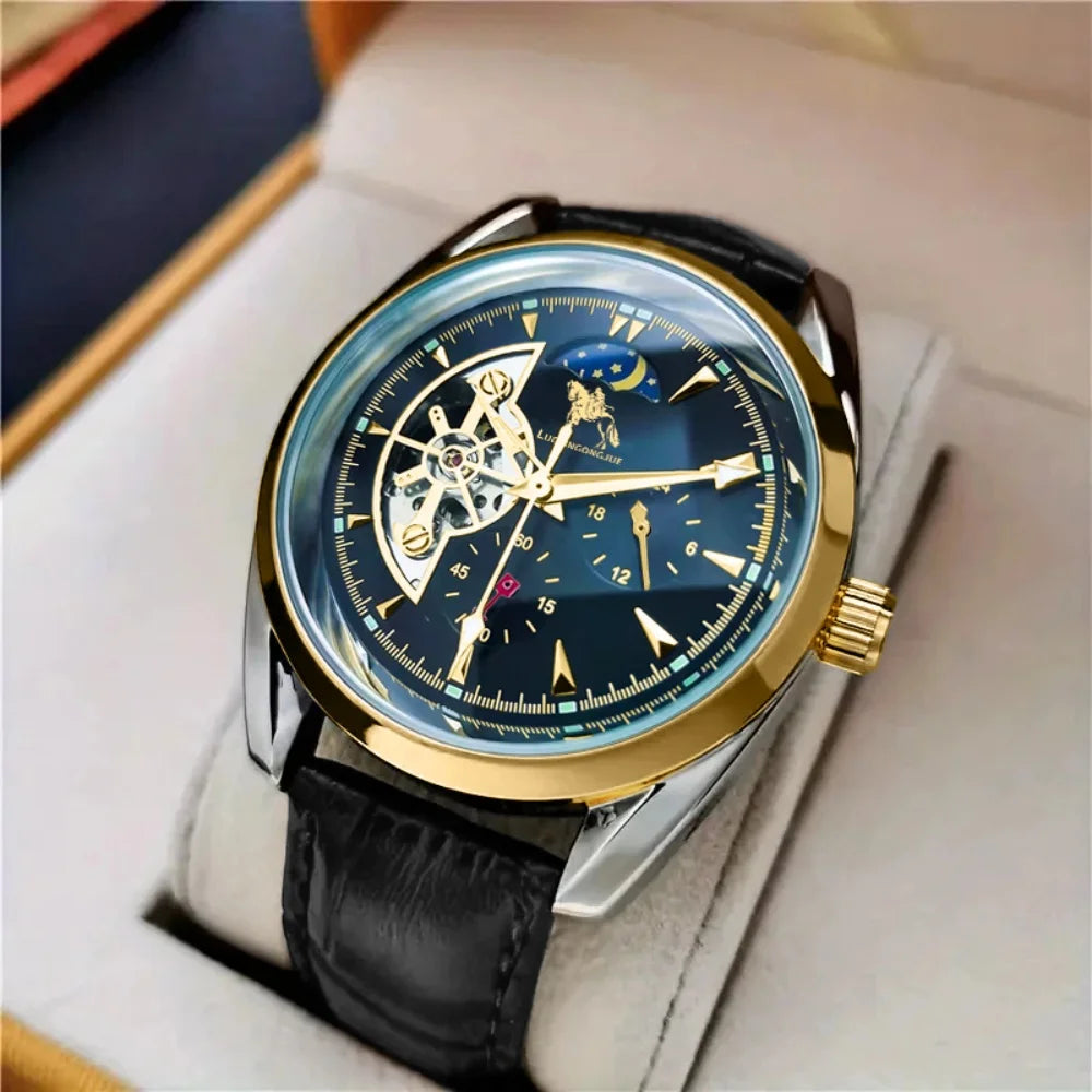 [Cool Men's Automatic Mechanical Watch] Men's Automatic Mechanical Watch, Semi-Spherical Design, High Aesthetic Value, European and American Style, High-End Feel, Light Luxury, Fashionable, Business Casual, Versatile, Stylish