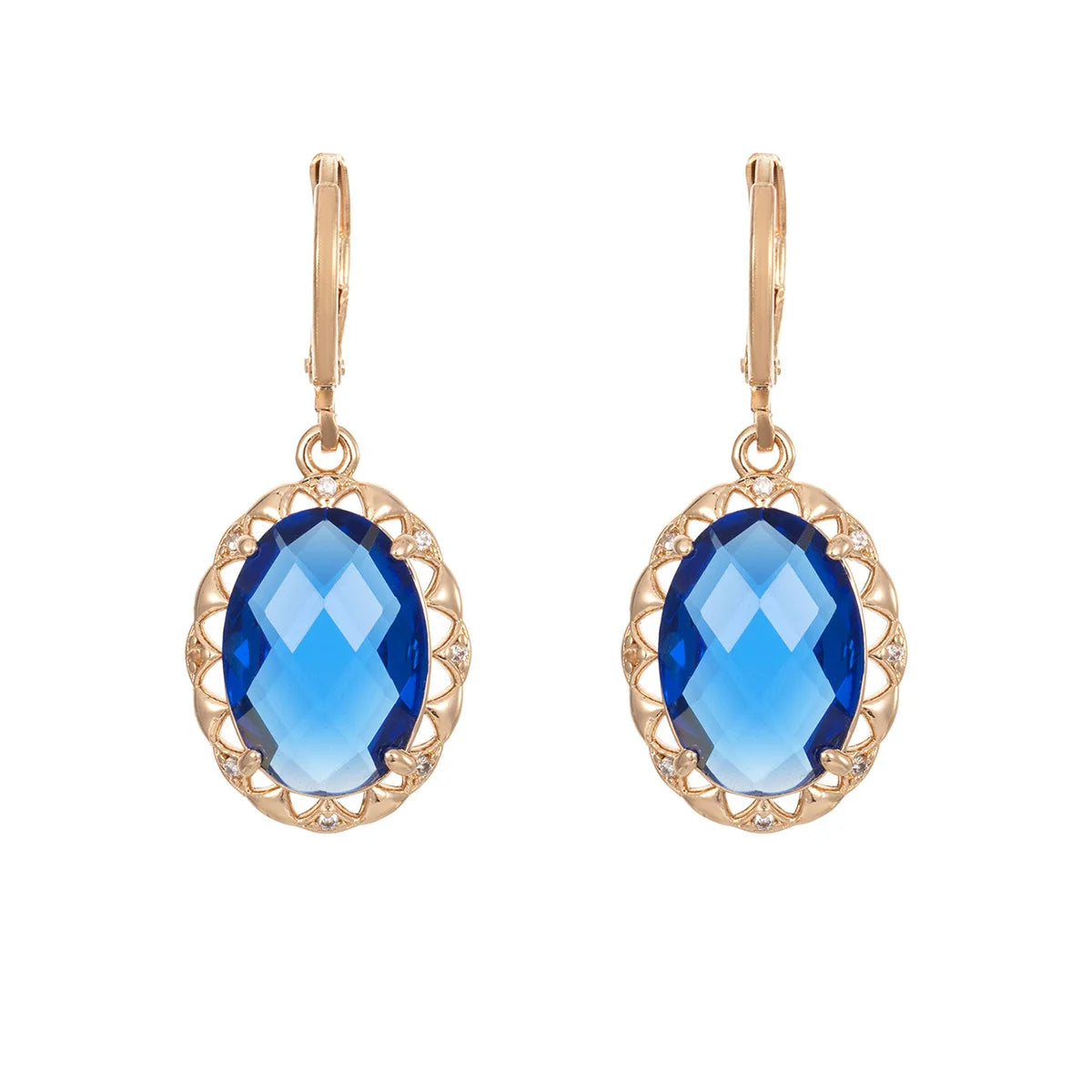 Gold Plated Copper Jewelry Set with Blue Zirconia – Luxury Necklace & Earrings for Women, Elegant Metal Accents