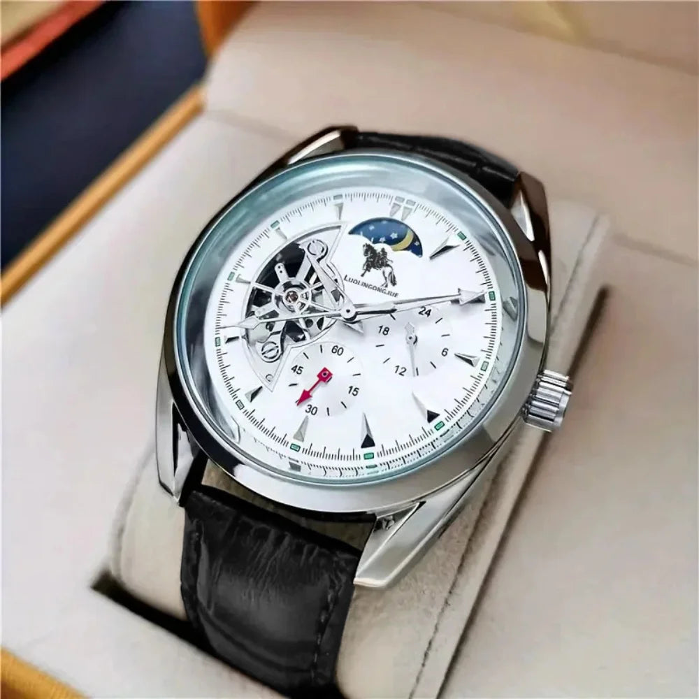 [Cool Men's Automatic Mechanical Watch] Men's Automatic Mechanical Watch, Semi-Spherical Design, High Aesthetic Value, European and American Style, High-End Feel, Light Luxury, Fashionable, Business Casual, Versatile, Stylish