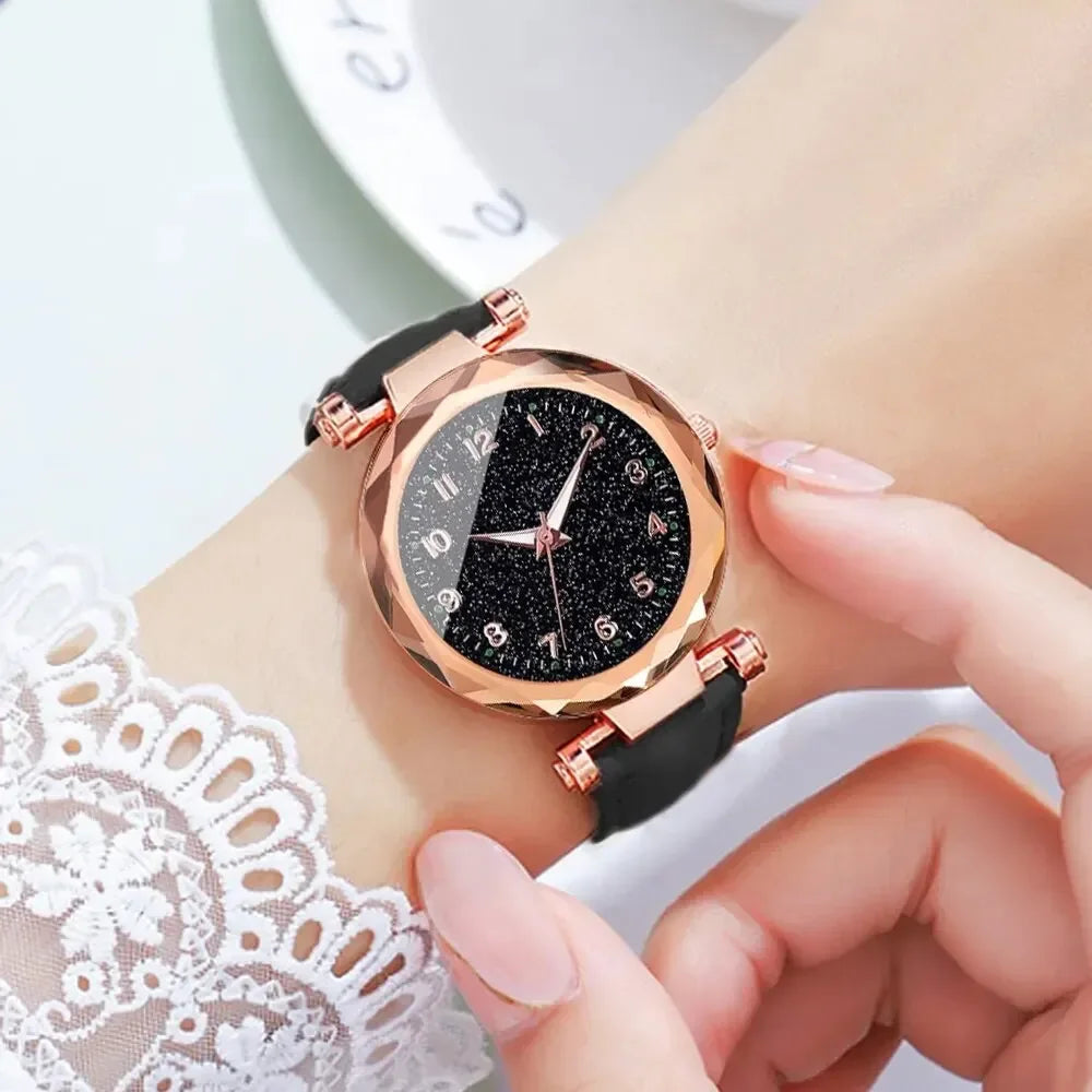 Set of analog watches for women, new simple and casual wristwatch, black bracelet without box, fashion for women, 5 pieces