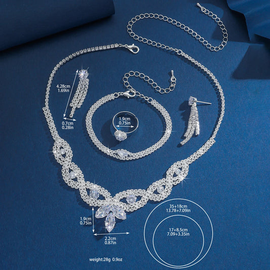 Jewelry wholesale fashion new necklace earrings bracelet ring set shiny bride jewelry two-piece set with accessories