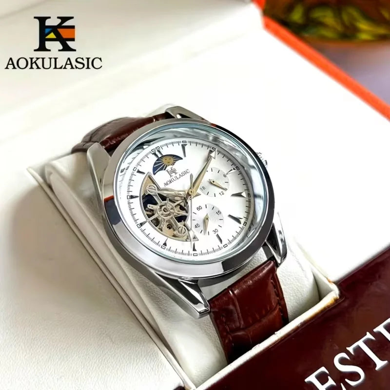 [Cool Men's Automatic Mechanical Watch] Men's Automatic Mechanical Watch, Semi-Spherical Design, High Aesthetic Value, European and American Style, High-End Feel, Light Luxury, Fashionable, Business Casual, Versatile, Stylish