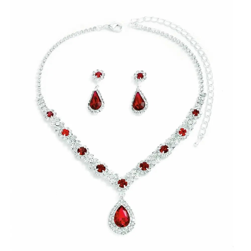 Fashionable Crystal Jewelry Necklace Earring Set Luxury Water Drop Dangle Earrings Premium Inlaid Zircon Wedding Jewelry Set