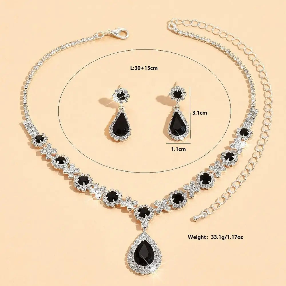 Fashionable Crystal Jewelry Necklace Earring Set Luxury Water Drop Dangle Earrings Premium Inlaid Zircon Wedding Jewelry Set