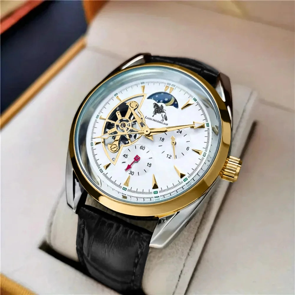 [Cool Men's Automatic Mechanical Watch] Men's Automatic Mechanical Watch, Semi-Spherical Design, High Aesthetic Value, European and American Style, High-End Feel, Light Luxury, Fashionable, Business Casual, Versatile, Stylish