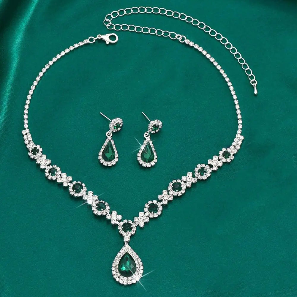 Fashionable Crystal Jewelry Necklace Earring Set Luxury Water Drop Dangle Earrings Premium Inlaid Zircon Wedding Jewelry Set