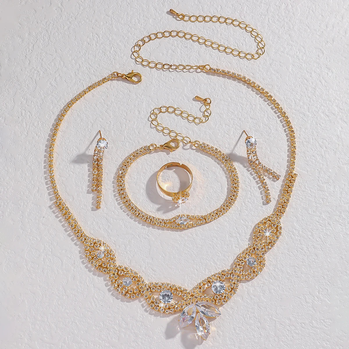 Jewelry wholesale fashion new necklace earrings bracelet ring set shiny bride jewelry two-piece set with accessories