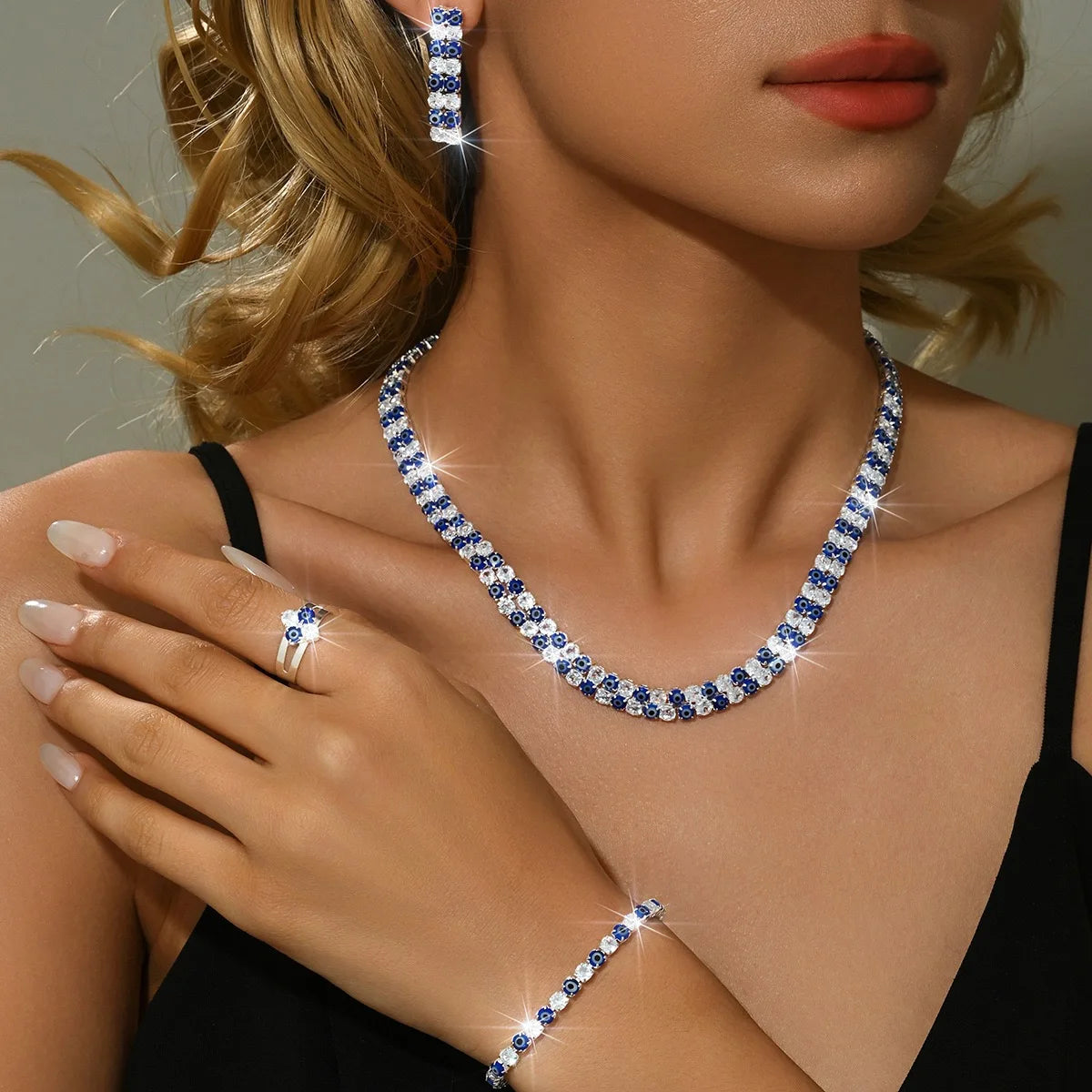 European Bridal Wedding Jewelry High Quality Earrings, Necklace, Bracelet Set, Evening Dress, Hundred Matching Accessories