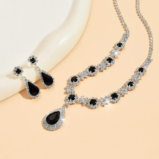 Fashionable Crystal Jewelry Necklace Earring Set Luxury Water Drop Dangle Earrings Premium Inlaid Zircon Wedding Jewelry Set