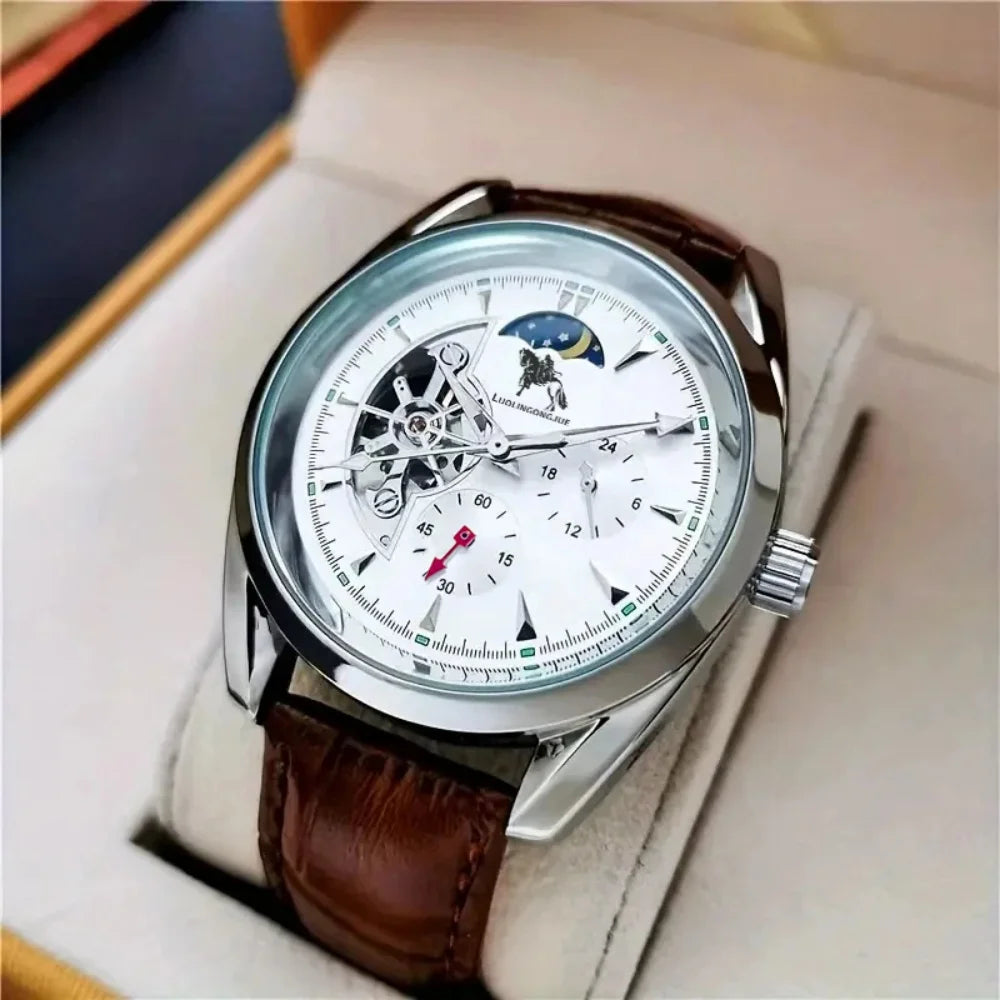 [Cool Men's Automatic Mechanical Watch] Men's Automatic Mechanical Watch, Semi-Spherical Design, High Aesthetic Value, European and American Style, High-End Feel, Light Luxury, Fashionable, Business Casual, Versatile, Stylish