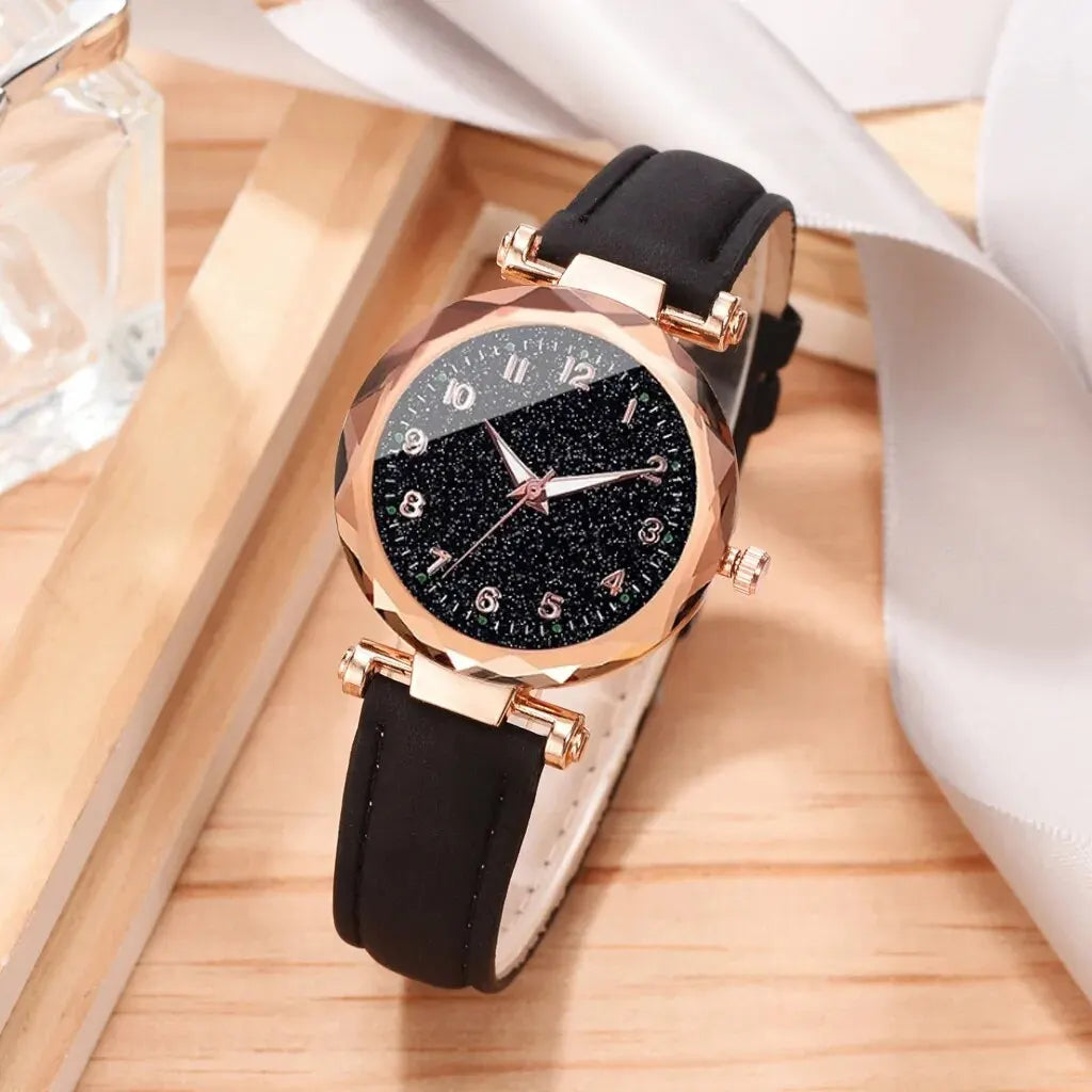 Set of analog watches for women, new simple and casual wristwatch, black bracelet without box, fashion for women, 5 pieces