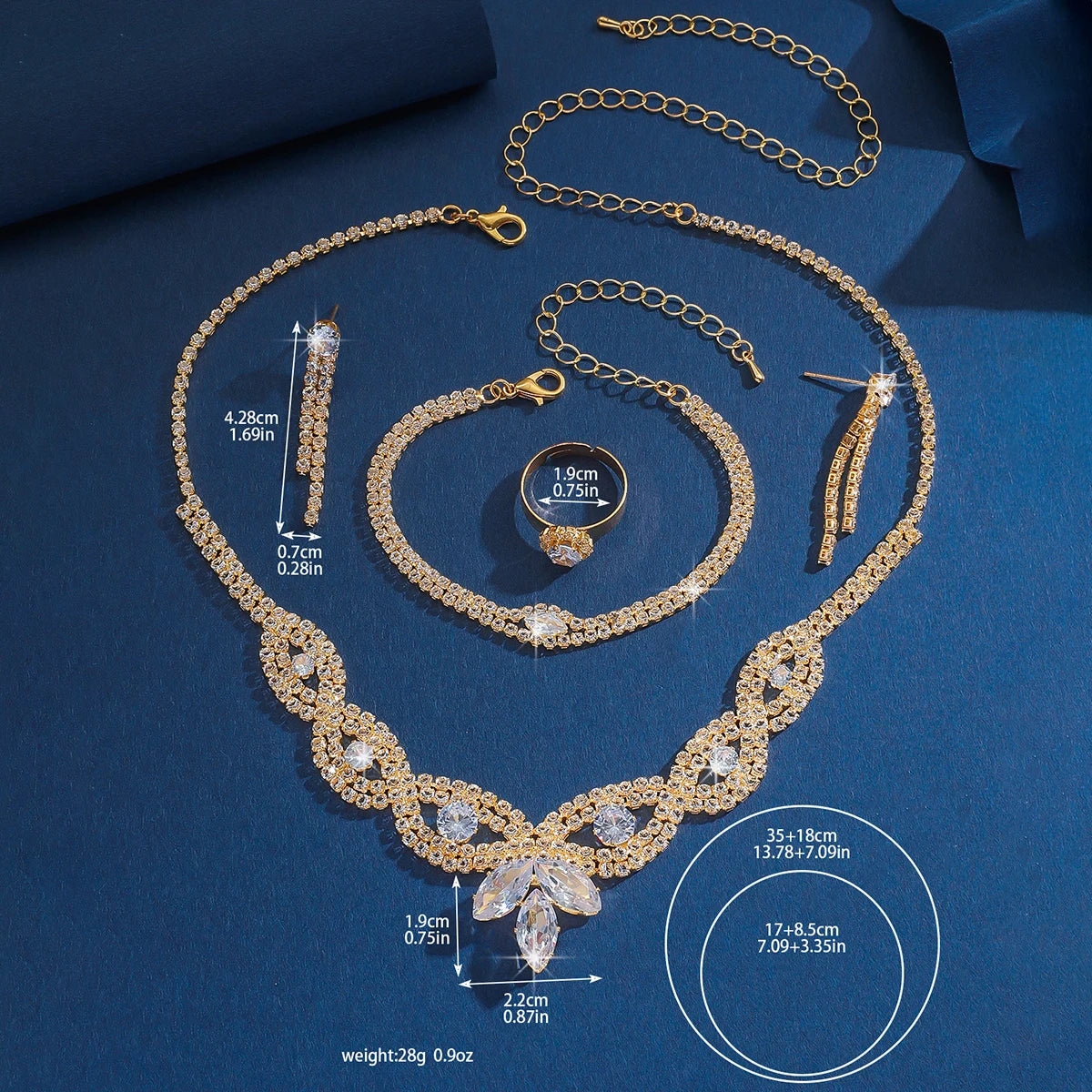 Jewelry wholesale fashion new necklace earrings bracelet ring set shiny bride jewelry two-piece set with accessories