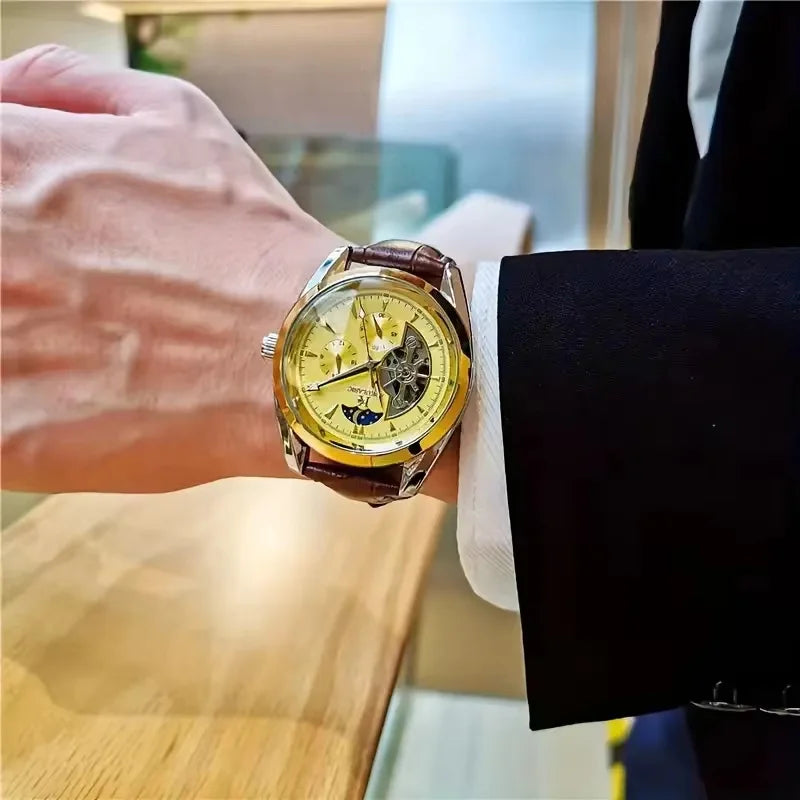 [Cool Men's Automatic Mechanical Watch] Men's Automatic Mechanical Watch, Semi-Spherical Design, High Aesthetic Value, European and American Style, High-End Feel, Light Luxury, Fashionable, Business Casual, Versatile, Stylish
