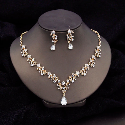 Gorgeous Crystal Fashion Jewelry Sets for Women Luxury Choker Necklace Earrings Prom Wedding Dress Bridal Necklace Sets