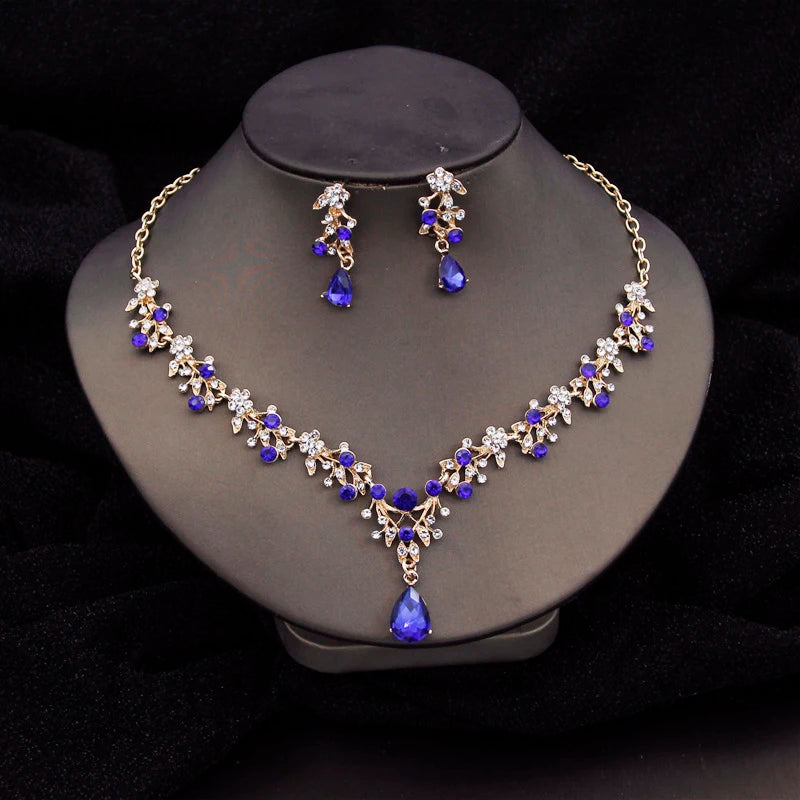 Gorgeous Crystal Fashion Jewelry Sets for Women Luxury Choker Necklace Earrings Prom Wedding Dress Bridal Necklace Sets